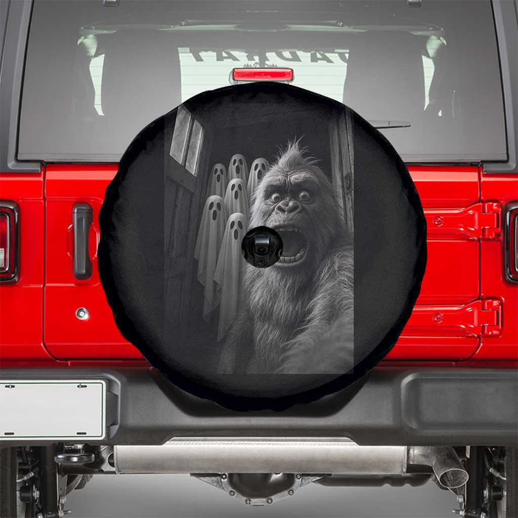 Funny Bigfoot Selfie Halloween Spare Tire Cover Sasquatch Ghost Haunted House - Wonder Print Shop