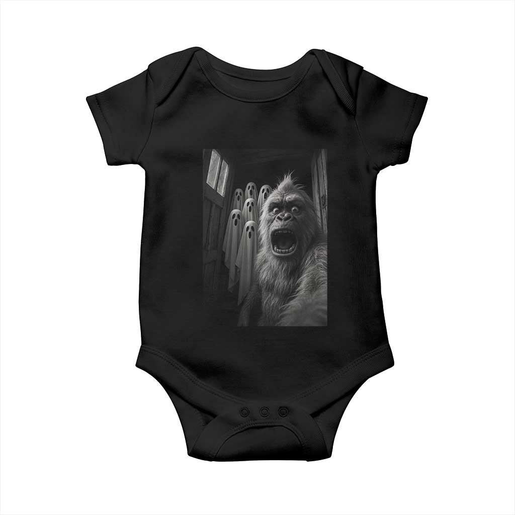 Funny Bigfoot Selfie Halloween Baby Onesie Sasquatch Ghost Haunted House - Wonder Print Shop