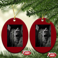 Funny Bigfoot Selfie Halloween Ceramic Ornament Sasquatch Ghost Haunted House - Wonder Print Shop