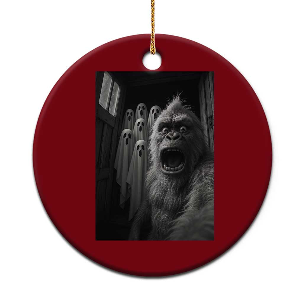 Funny Bigfoot Selfie Halloween Ceramic Ornament Sasquatch Ghost Haunted House - Wonder Print Shop