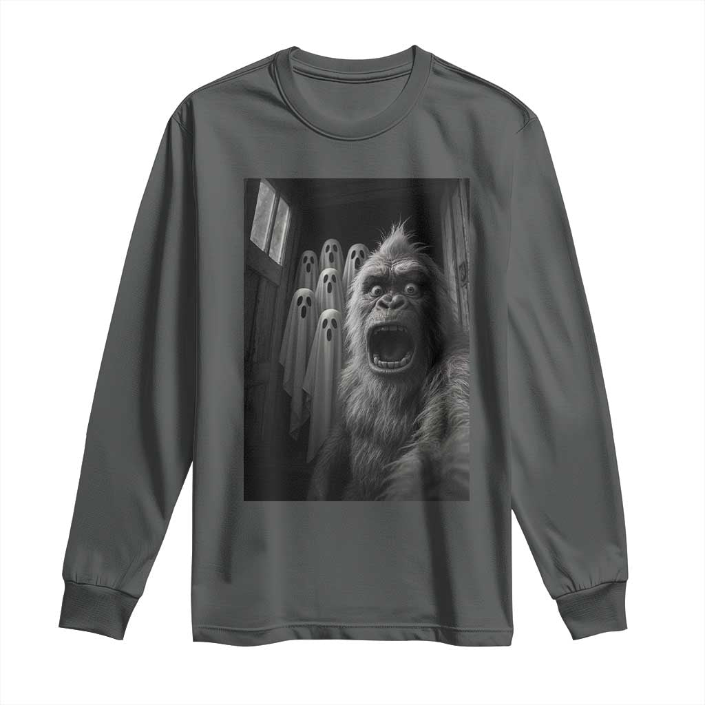 Funny Bigfoot Selfie Halloween Long Sleeve Shirt Sasquatch Ghost Haunted House - Wonder Print Shop