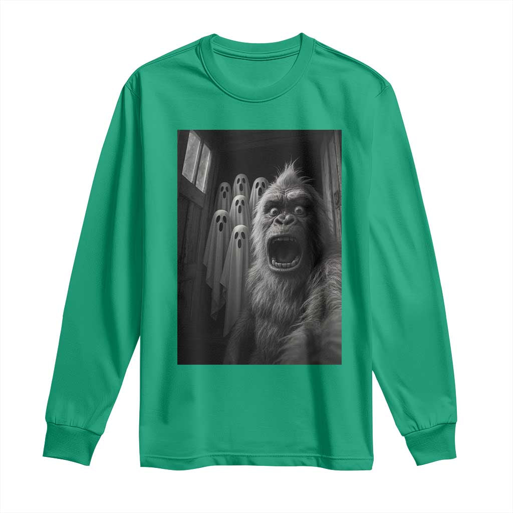 Funny Bigfoot Selfie Halloween Long Sleeve Shirt Sasquatch Ghost Haunted House - Wonder Print Shop