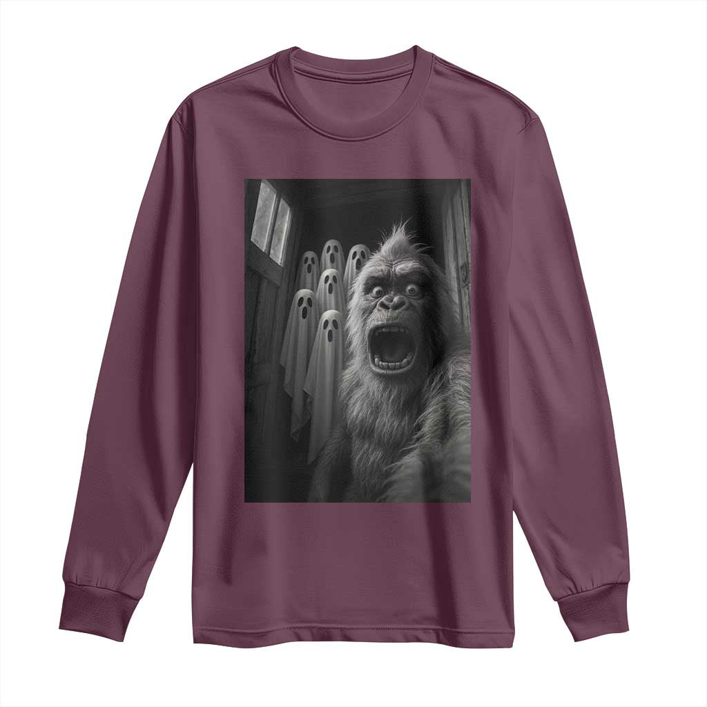 Funny Bigfoot Selfie Halloween Long Sleeve Shirt Sasquatch Ghost Haunted House - Wonder Print Shop