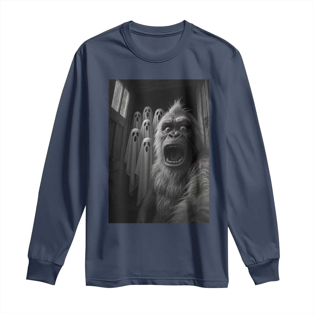 Funny Bigfoot Selfie Halloween Long Sleeve Shirt Sasquatch Ghost Haunted House - Wonder Print Shop