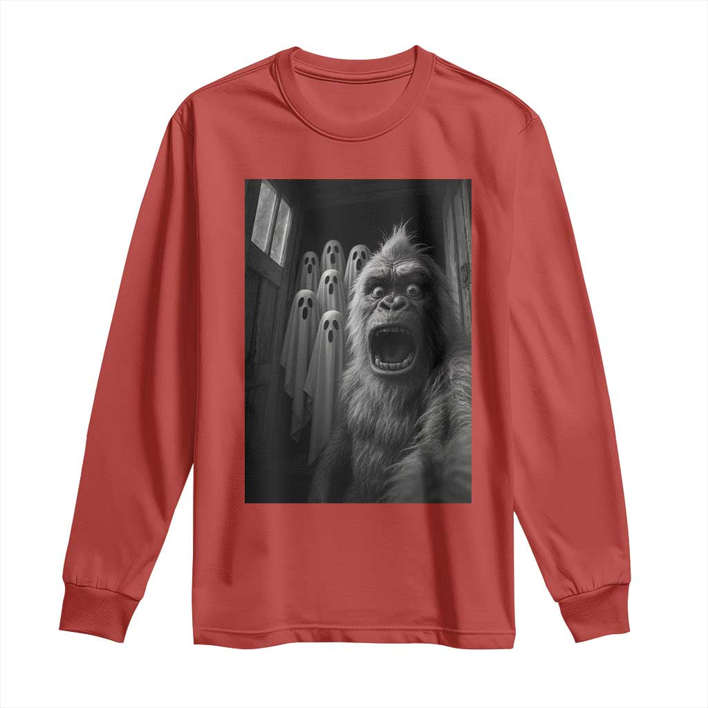 Funny Bigfoot Selfie Halloween Long Sleeve Shirt Sasquatch Ghost Haunted House - Wonder Print Shop