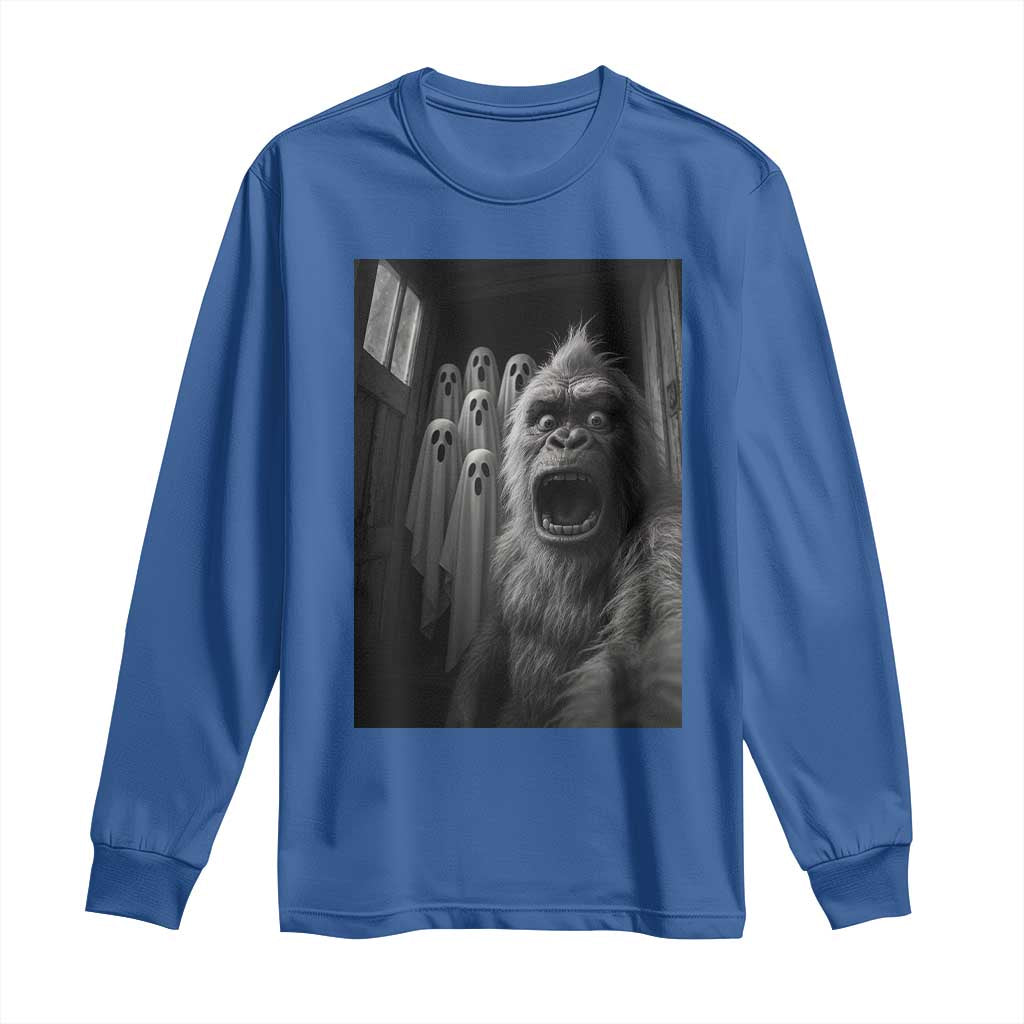 Funny Bigfoot Selfie Halloween Long Sleeve Shirt Sasquatch Ghost Haunted House - Wonder Print Shop