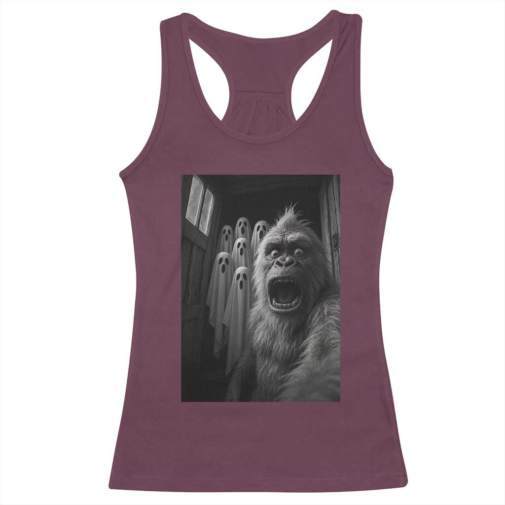 Funny Bigfoot Selfie Halloween Racerback Tank Top Sasquatch Ghost Haunted House - Wonder Print Shop