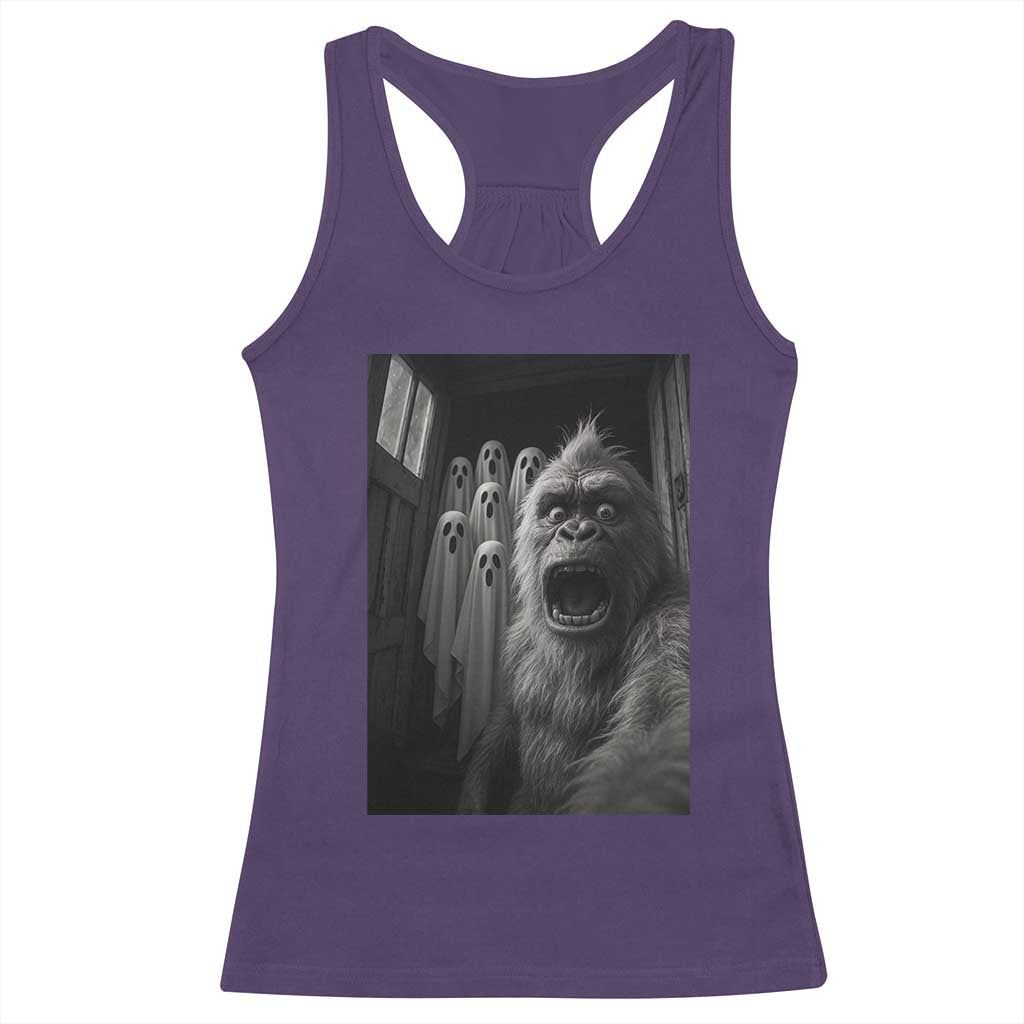 Funny Bigfoot Selfie Halloween Racerback Tank Top Sasquatch Ghost Haunted House - Wonder Print Shop