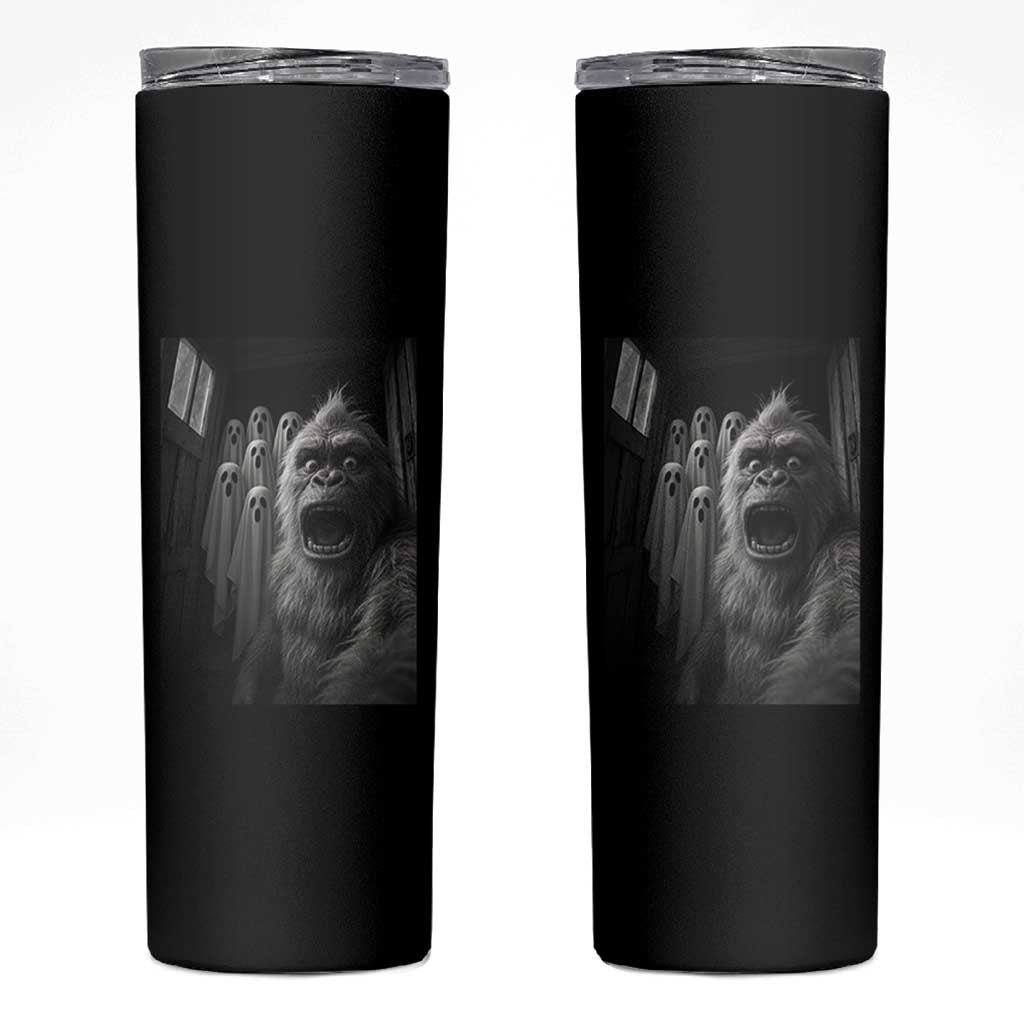 Funny Bigfoot Selfie Halloween Skinny Tumbler Sasquatch Ghost Haunted House - Wonder Print Shop