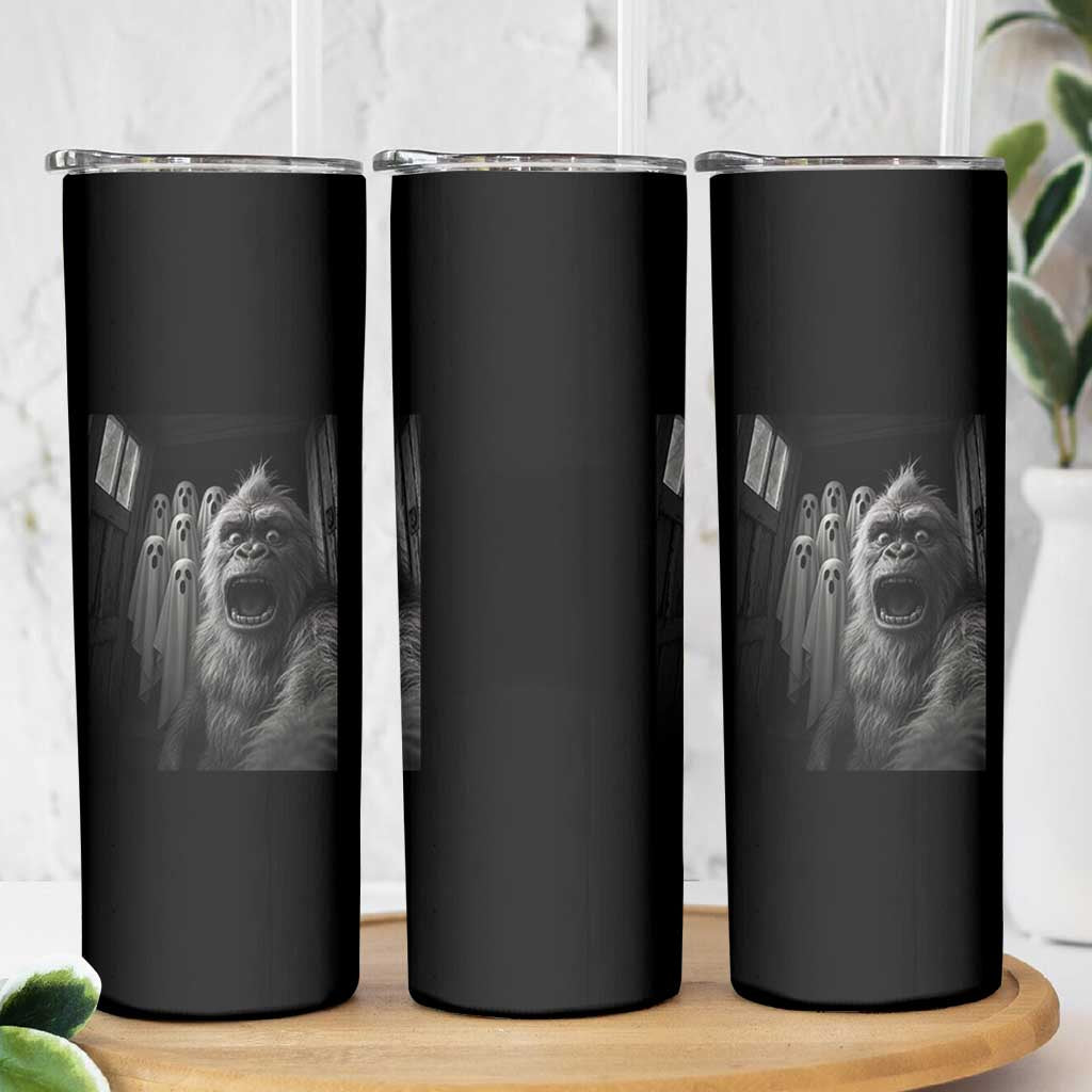 Funny Bigfoot Selfie Halloween Skinny Tumbler Sasquatch Ghost Haunted House - Wonder Print Shop