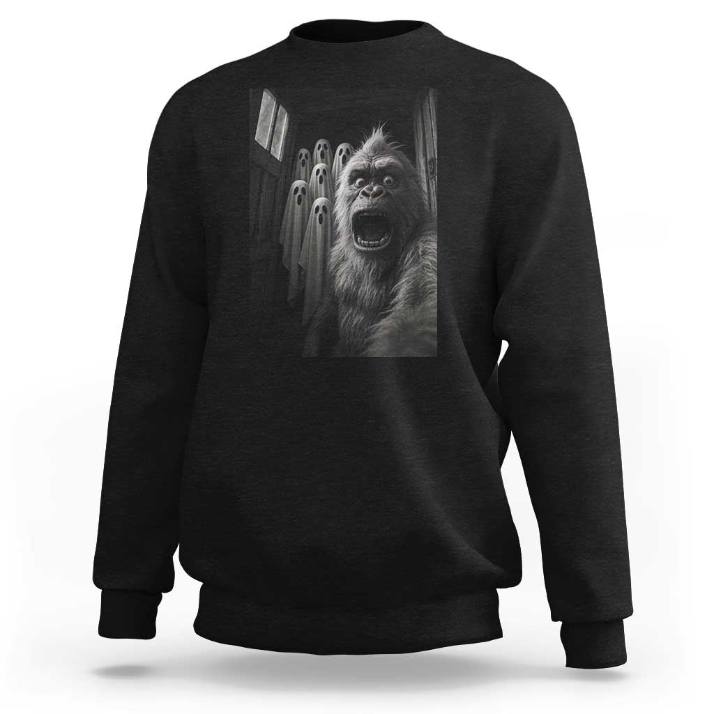 Funny Bigfoot Selfie Halloween Sweatshirt Sasquatch Ghost Haunted House - Wonder Print Shop