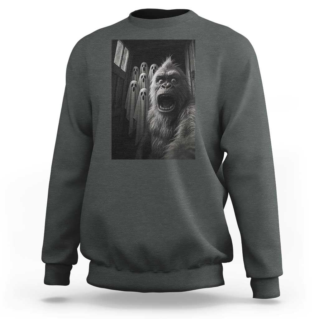 Funny Bigfoot Selfie Halloween Sweatshirt Sasquatch Ghost Haunted House - Wonder Print Shop