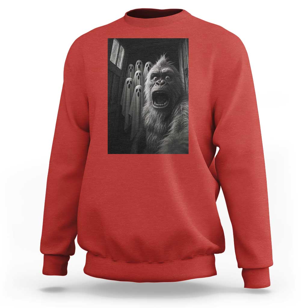 Funny Bigfoot Selfie Halloween Sweatshirt Sasquatch Ghost Haunted House - Wonder Print Shop