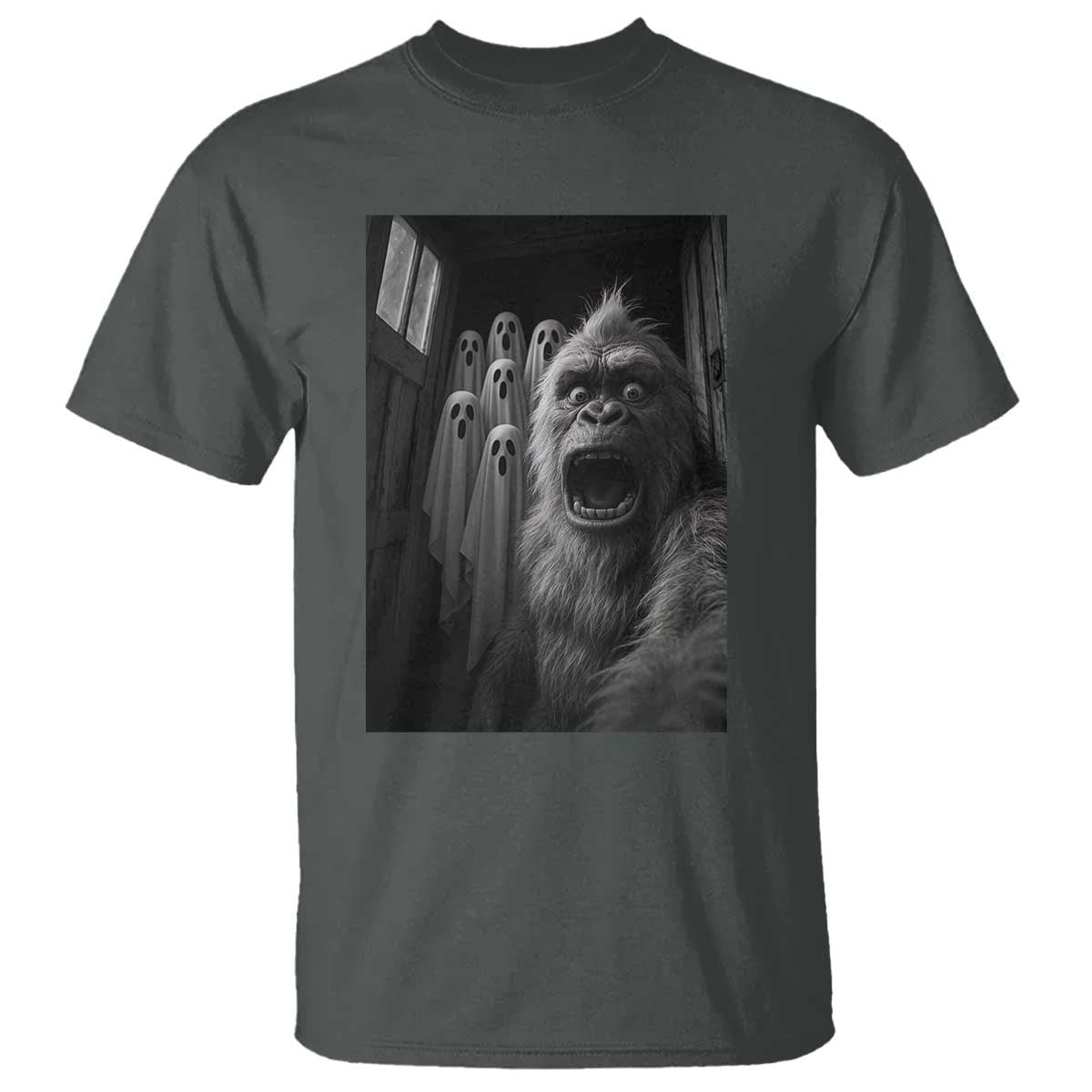 Funny Bigfoot Selfie Halloween T Shirt Sasquatch Ghost Haunted House - Wonder Print Shop