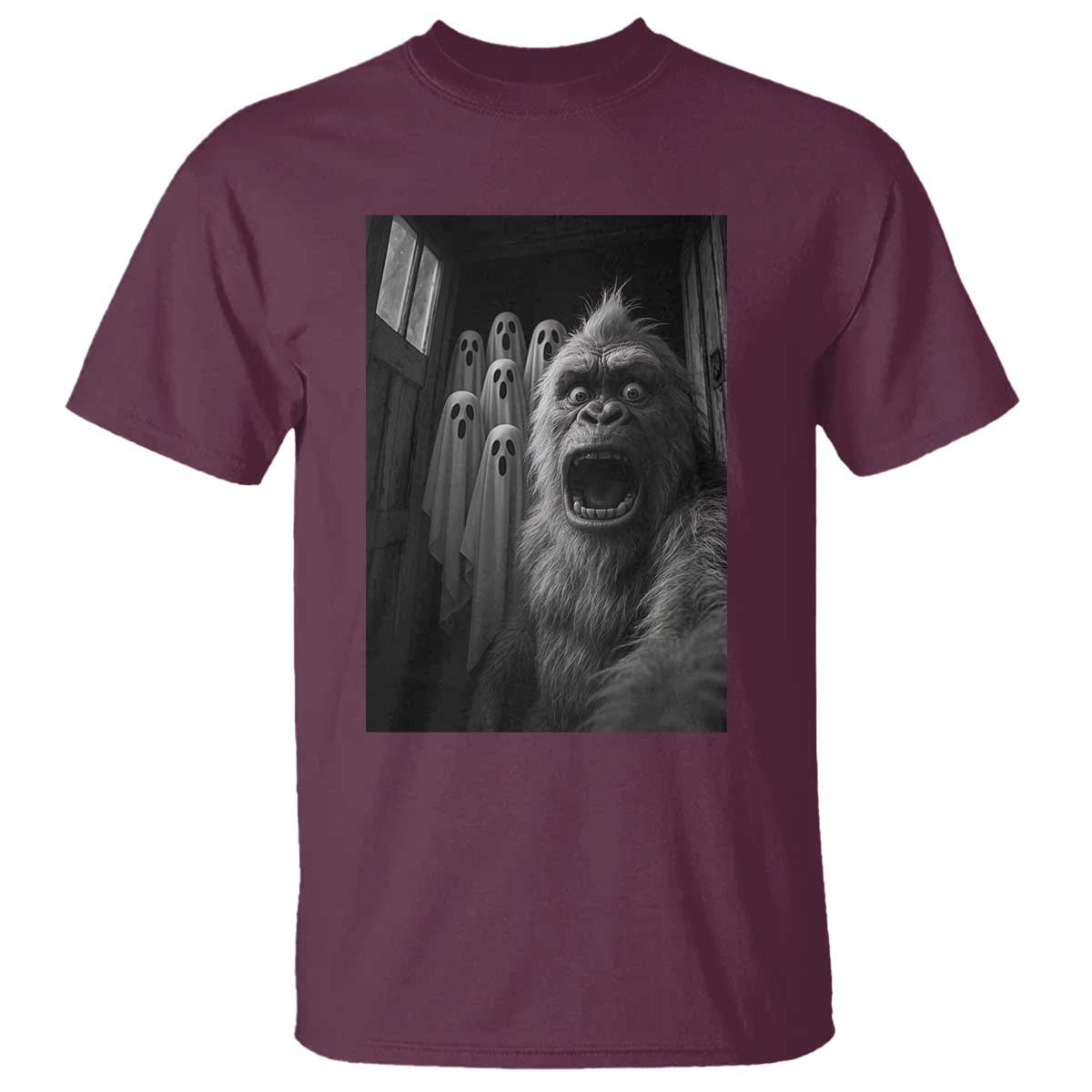 Funny Bigfoot Selfie Halloween T Shirt Sasquatch Ghost Haunted House - Wonder Print Shop