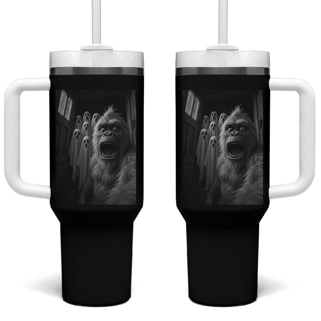 Funny Bigfoot Selfie Halloween Tumbler With Handle Sasquatch Ghost Haunted House - Wonder Print Shop
