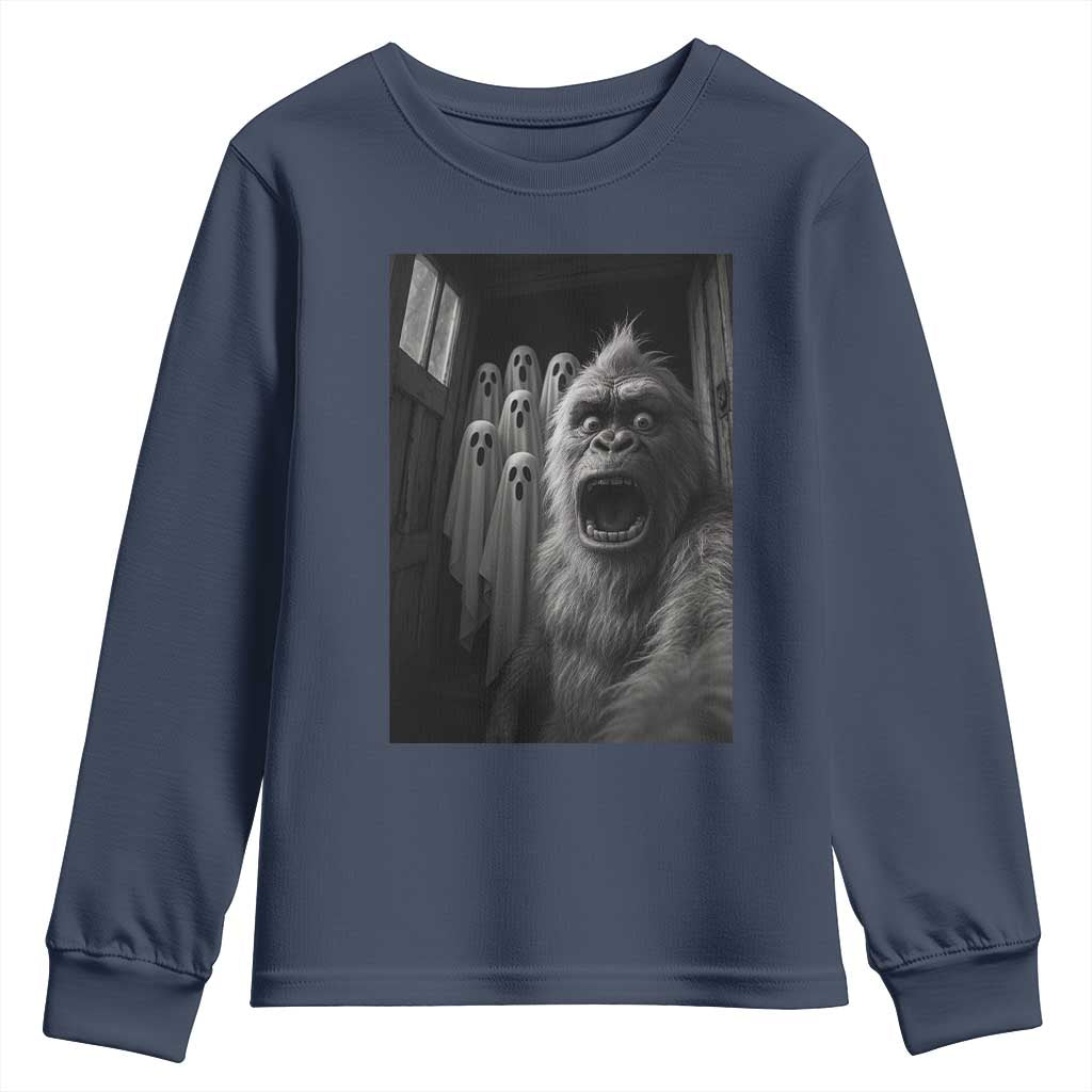 Funny Bigfoot Selfie Halloween Youth Sweatshirt Sasquatch Ghost Haunted House - Wonder Print Shop
