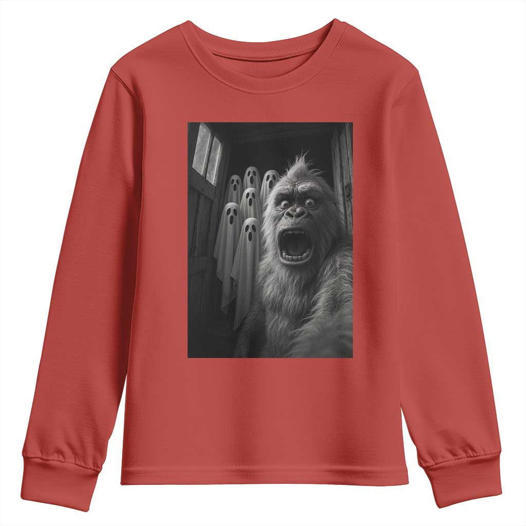 Funny Bigfoot Selfie Halloween Youth Sweatshirt Sasquatch Ghost Haunted House - Wonder Print Shop