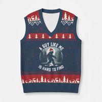 Funny Bigfoot Xmas V-Neck Knit Sweater Vest A Guy Like Me Is Hard To Find - Wonder Print Shop
