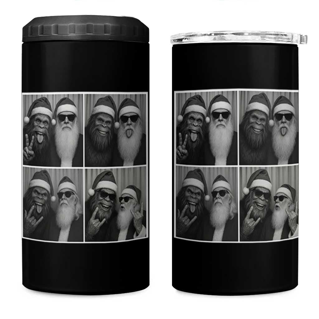 Funny Bigfoot Photobooth Christmas 4 in 1 Can Cooler Tumbler Sasquatch Santa Claus Xmas - Wonder Print Shop