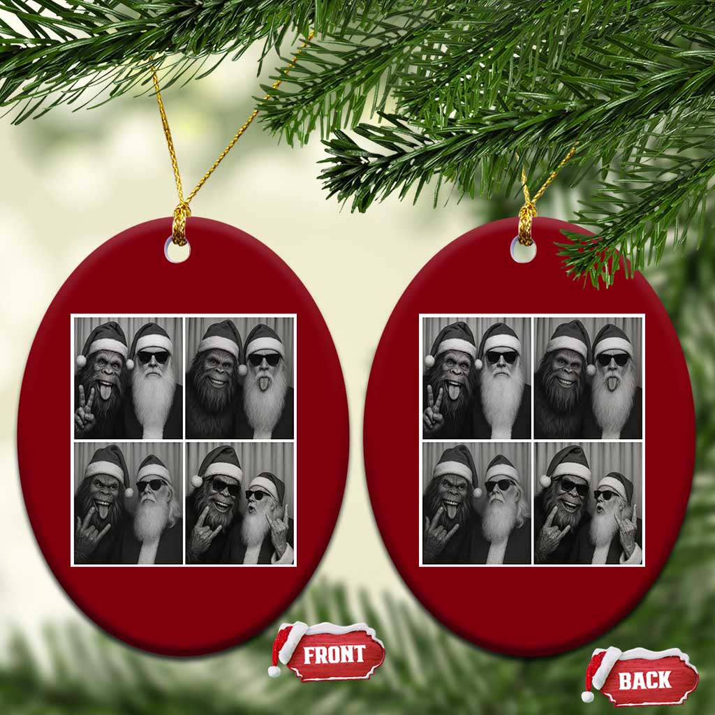 Funny Bigfoot Photobooth Xmas Ceramic Ornament Sasquatch Santa Claus Xmas - Wonder Print Shop