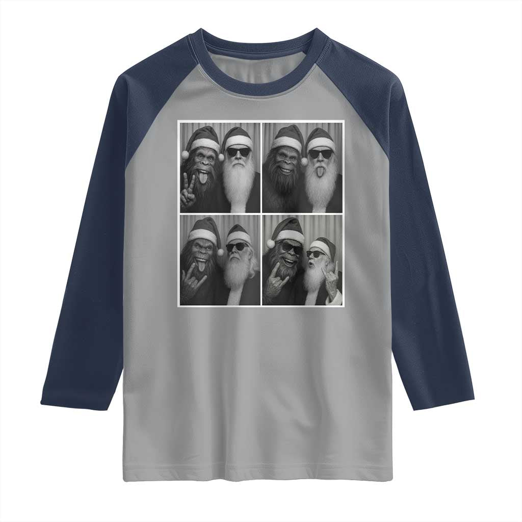 Funny Bigfoot Photobooth Christmas Raglan Shirt Sasquatch Santa Claus Xmas - Wonder Print Shop