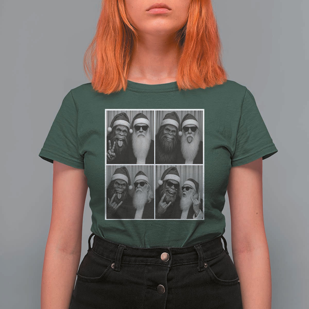 Funny Bigfoot Photobooth Christmas T Shirt For Women Sasquatch Santa Claus Xmas - Wonder Print Shop