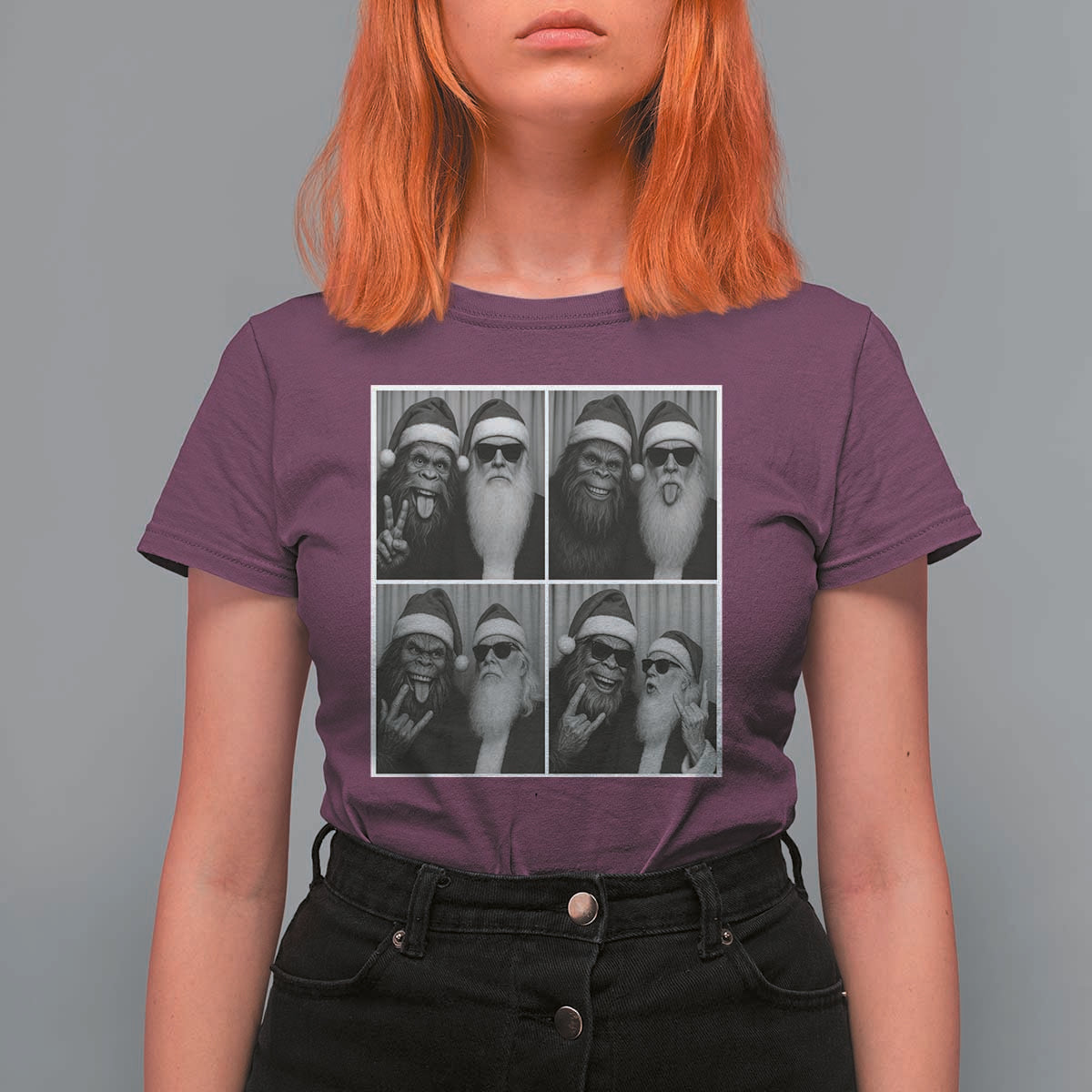 Funny Bigfoot Photobooth Christmas T Shirt For Women Sasquatch Santa Claus Xmas - Wonder Print Shop