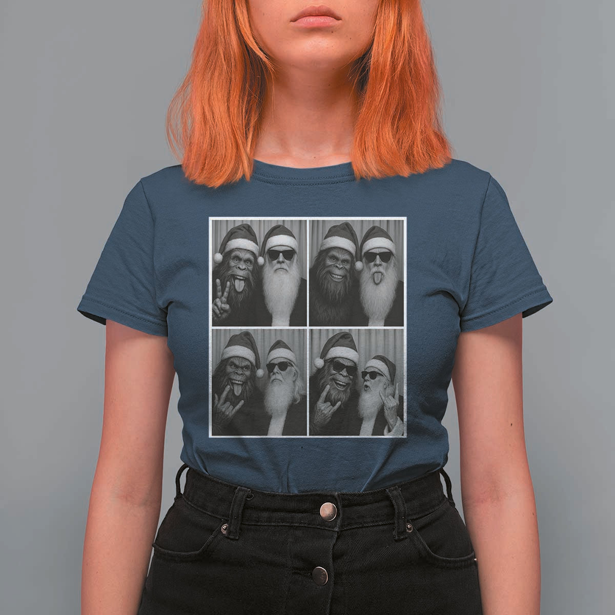 Funny Bigfoot Photobooth Christmas T Shirt For Women Sasquatch Santa Claus Xmas - Wonder Print Shop
