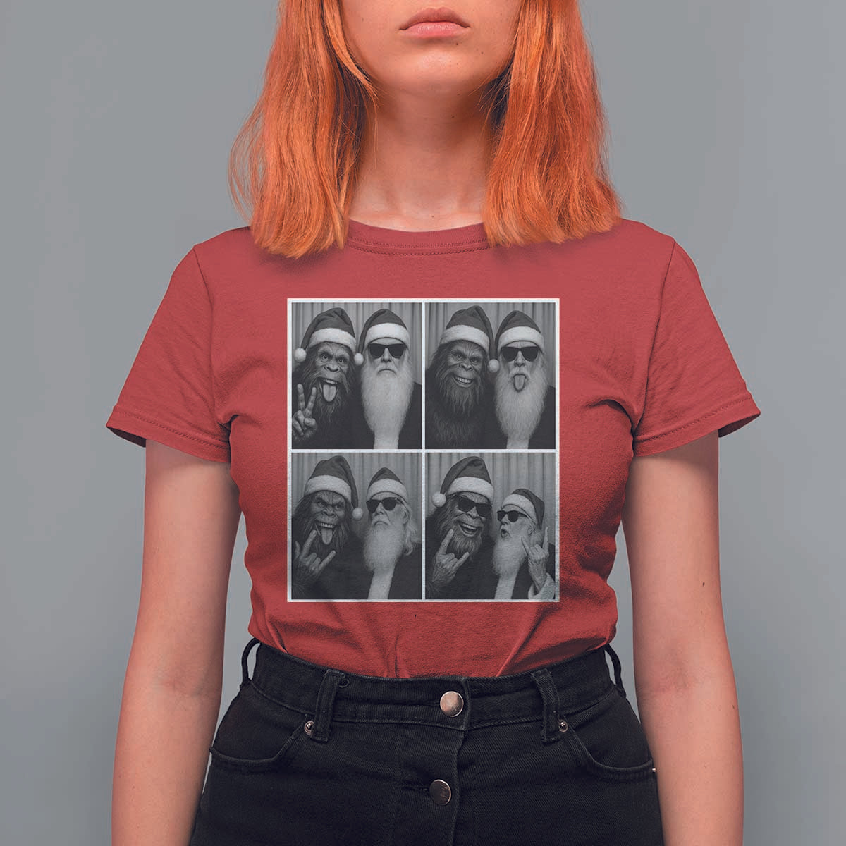 Funny Bigfoot Photobooth Christmas T Shirt For Women Sasquatch Santa Claus Xmas - Wonder Print Shop