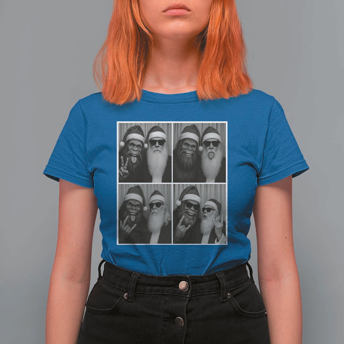 Funny Bigfoot Photobooth Christmas T Shirt For Women Sasquatch Santa Claus Xmas - Wonder Print Shop