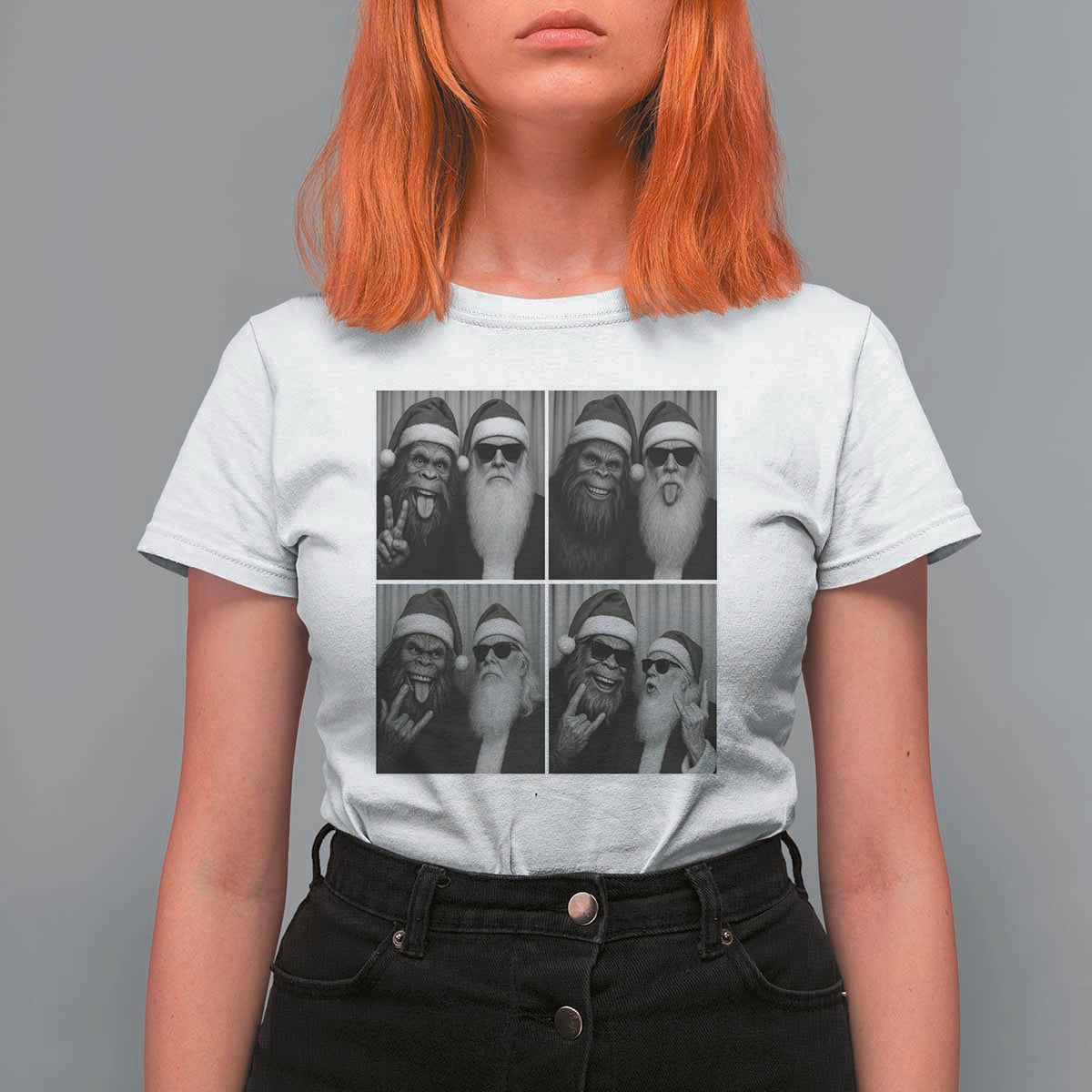 Funny Bigfoot Photobooth Christmas T Shirt For Women Sasquatch Santa Claus Xmas - Wonder Print Shop