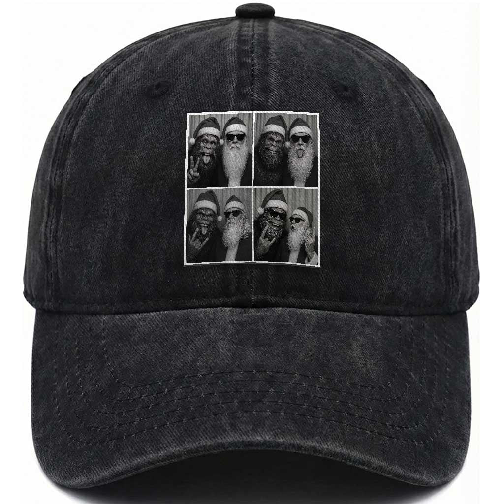 Funny Bigfoot Photobooth Christmas Washed Cotton Baseball Cap Sasquatch Santa Claus Xmas