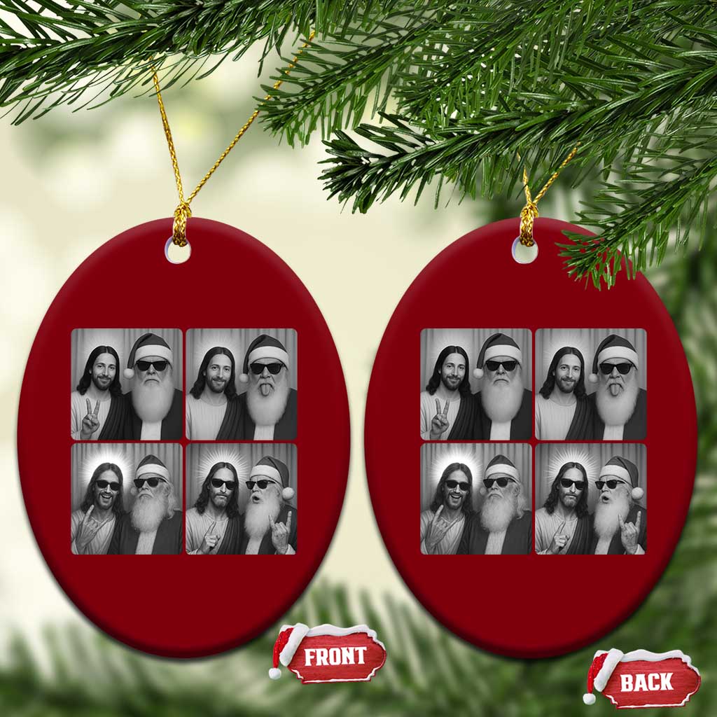 Funny Bigfoot Photobooth Xmas Ceramic Ornament Sasquatch Jesus Christian Xmas - Wonder Print Shop