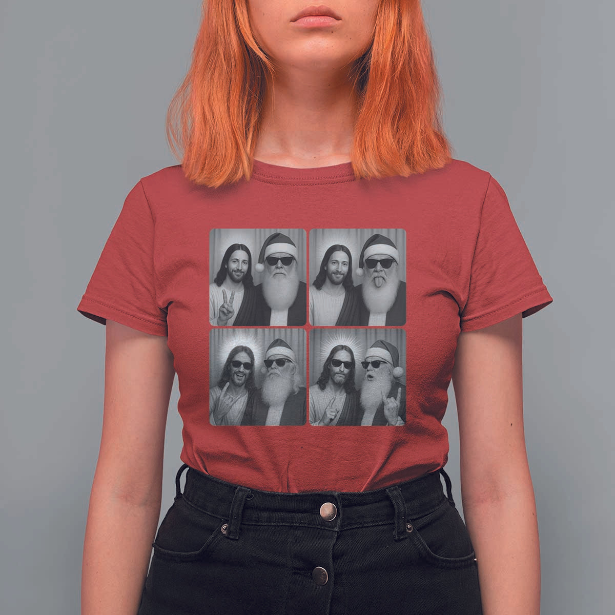 Funny Bigfoot Photobooth Christmas T Shirt For Women Sasquatch Jesus Christian Xmas - Wonder Print Shop