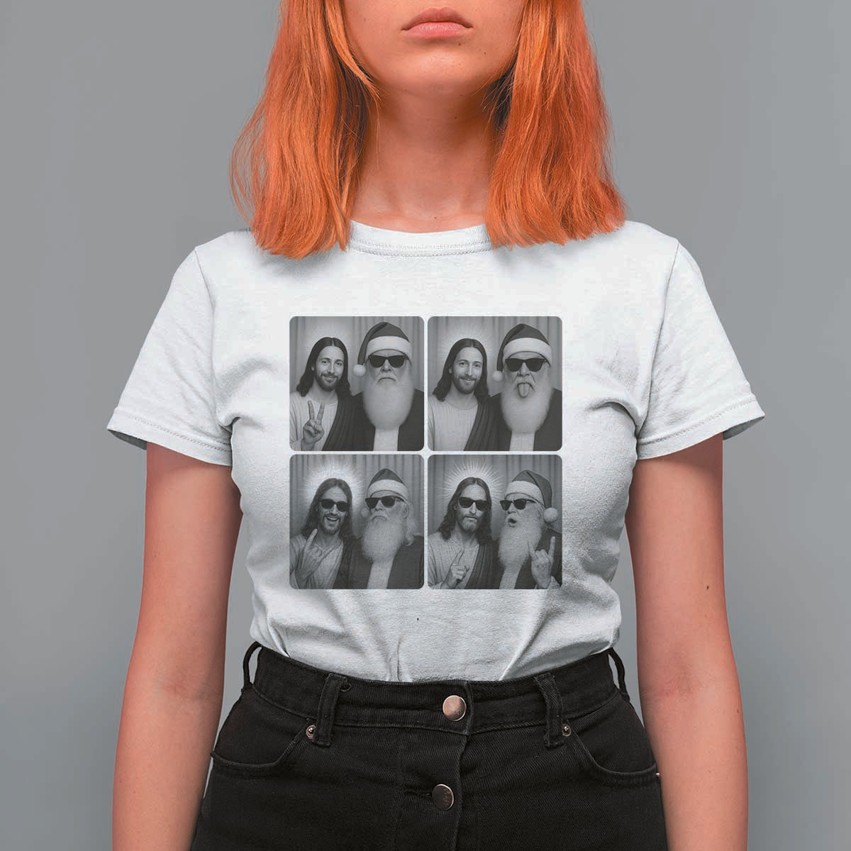 Funny Bigfoot Photobooth Christmas T Shirt For Women Sasquatch Jesus Christian Xmas - Wonder Print Shop