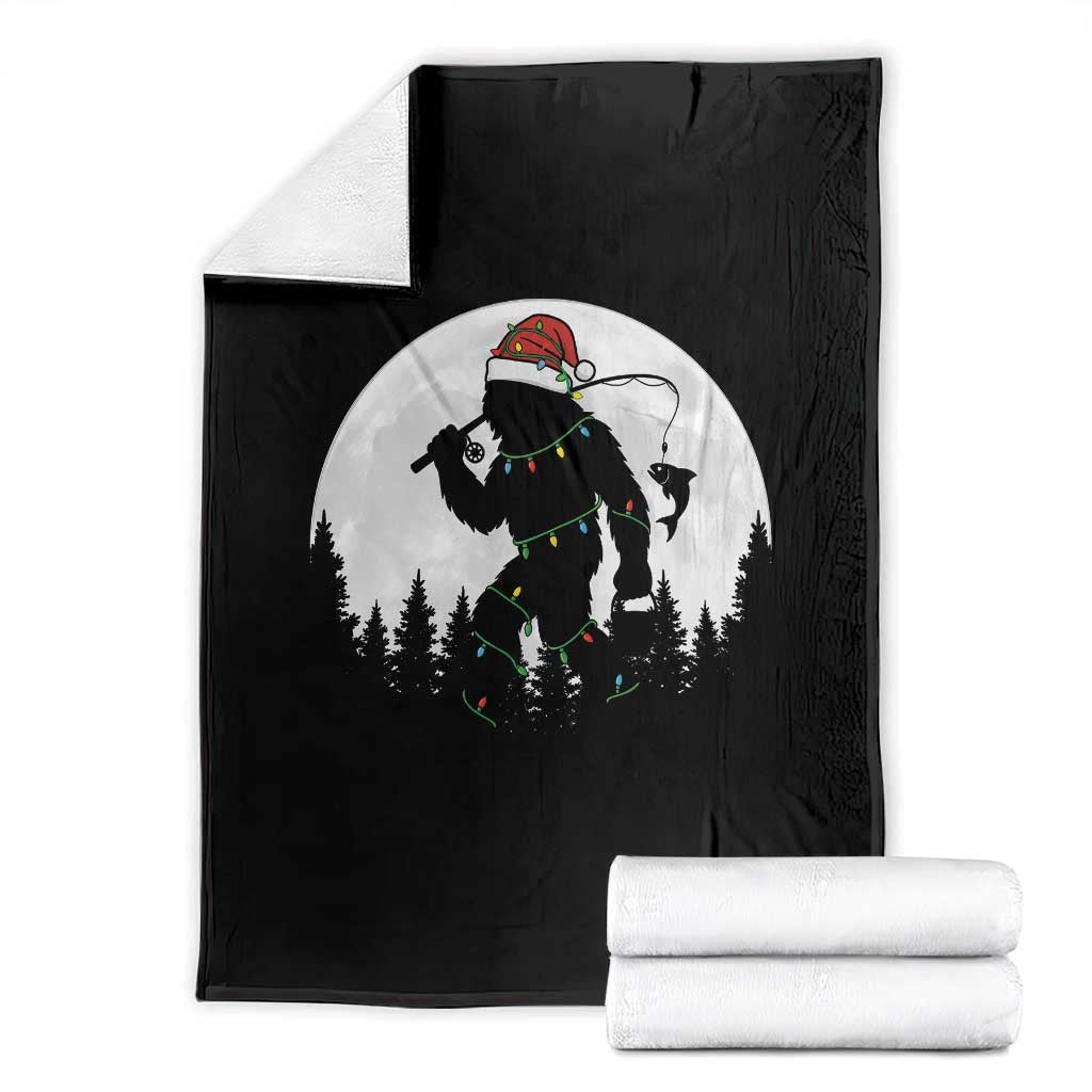 Funny Bigfoot Fishing Christmas Throw Blanket Sasquatch Moon Fisherman - Wonder Print Shop