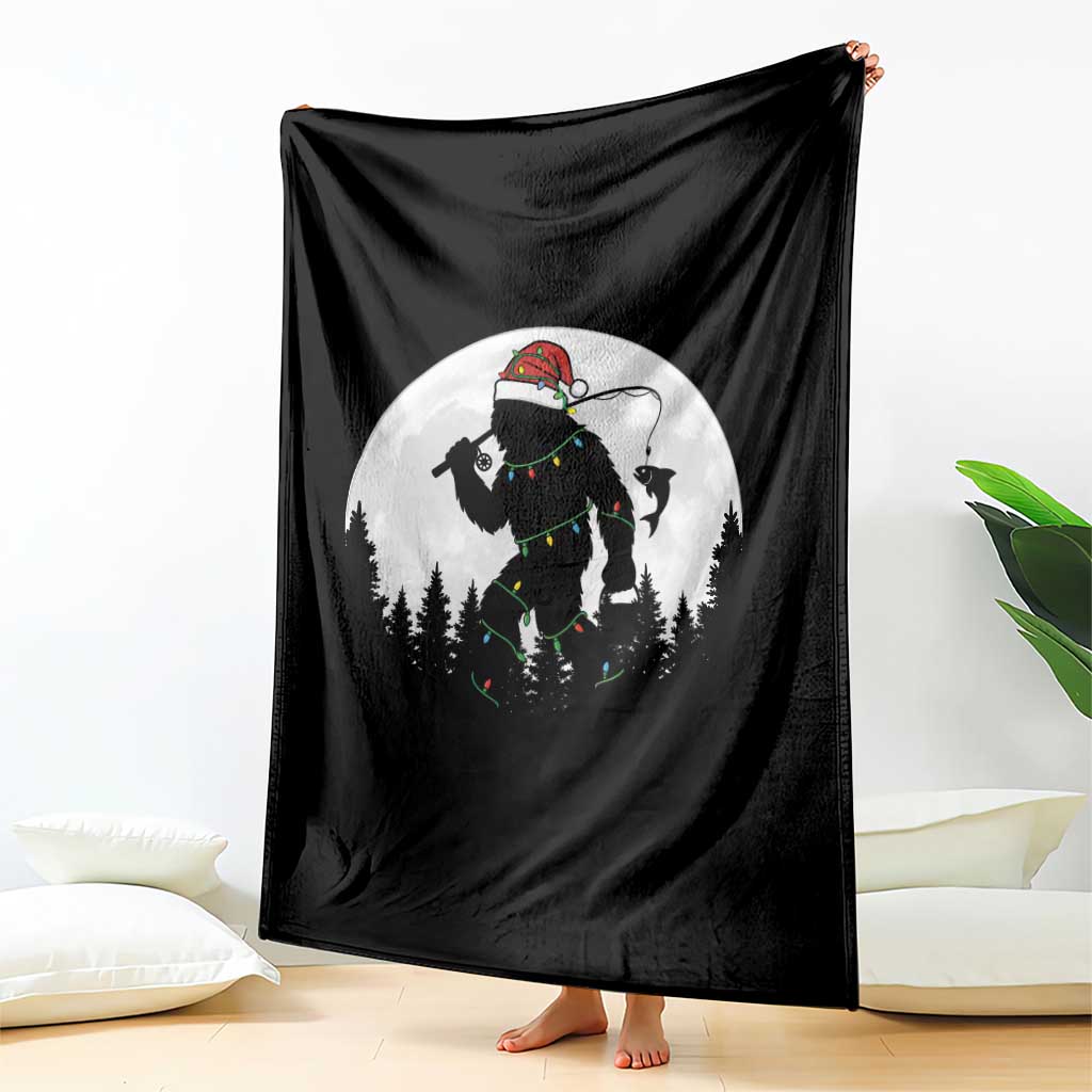 Funny Bigfoot Fishing Christmas Throw Blanket Sasquatch Moon Fisherman - Wonder Print Shop
