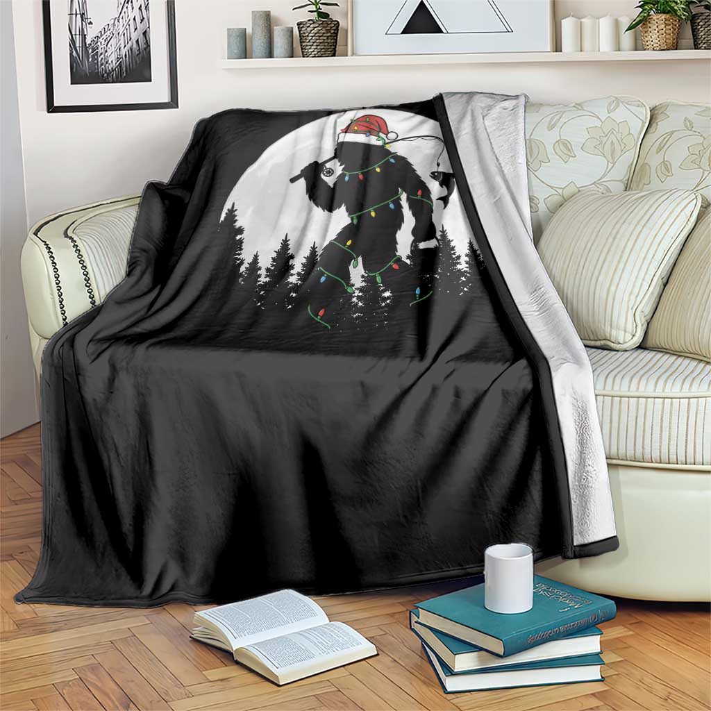 Funny Bigfoot Fishing Christmas Throw Blanket Sasquatch Moon Fisherman - Wonder Print Shop