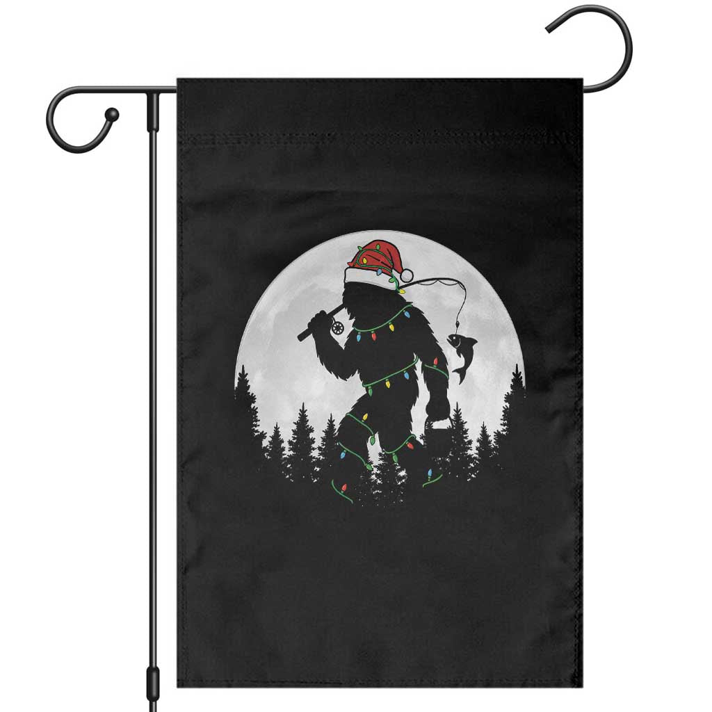 Funny Bigfoot Fishing Christmas Garden Flag Sasquatch Moon Fisherman - Wonder Print Shop