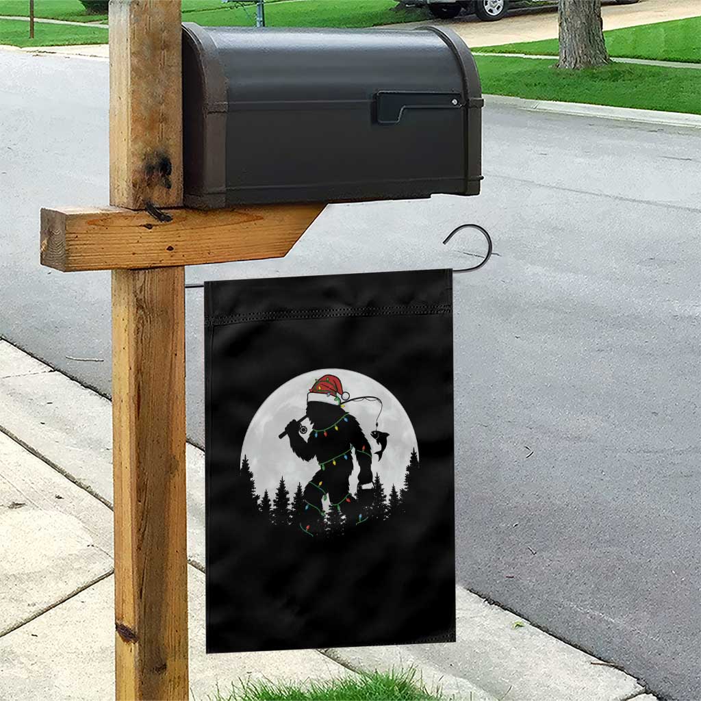 Funny Bigfoot Fishing Christmas Garden Flag Sasquatch Moon Fisherman - Wonder Print Shop