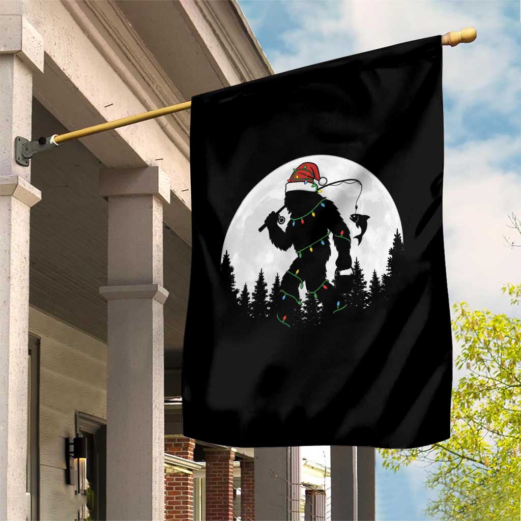 Funny Bigfoot Fishing Christmas Garden Flag Sasquatch Moon Fisherman - Wonder Print Shop