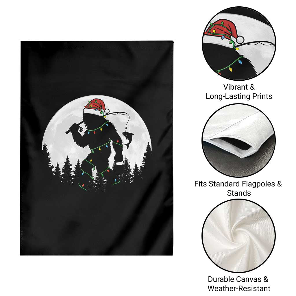 Funny Bigfoot Fishing Christmas Garden Flag Sasquatch Moon Fisherman - Wonder Print Shop