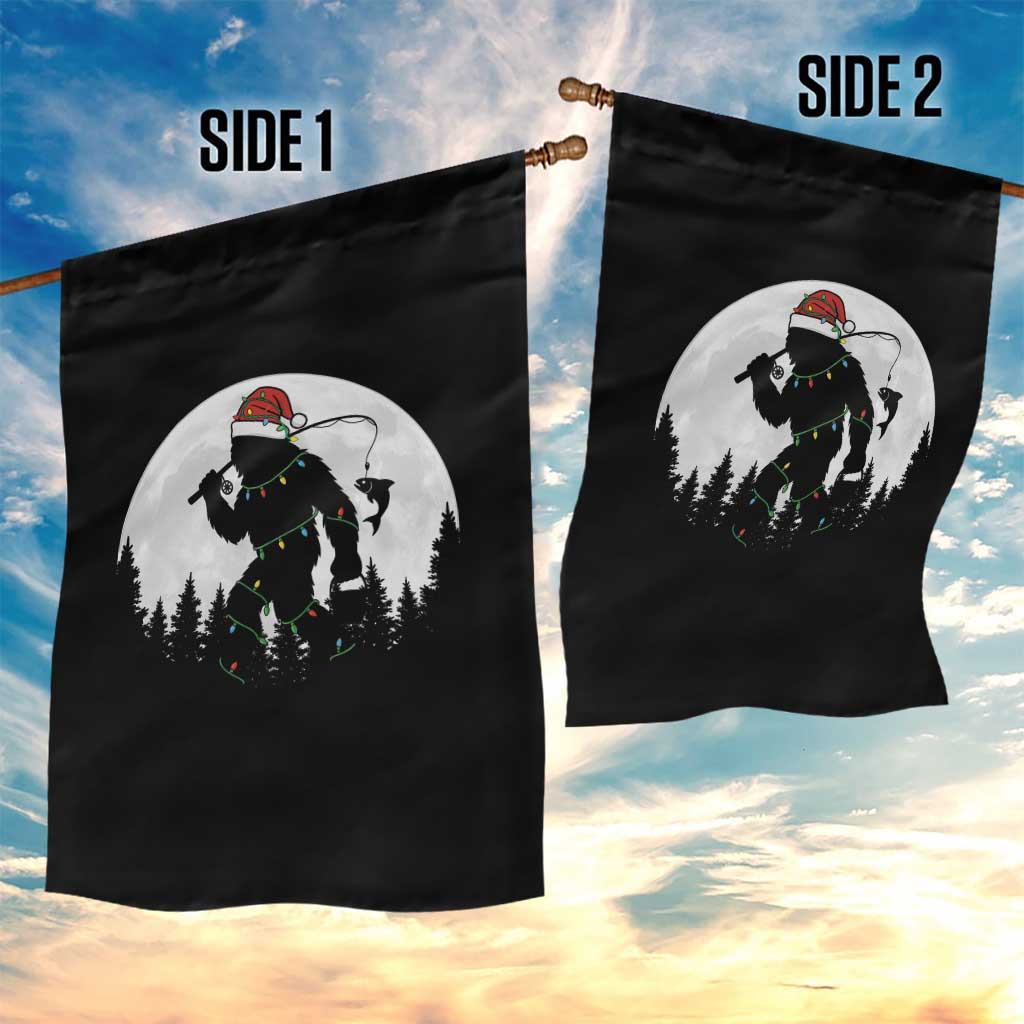 Funny Bigfoot Fishing Christmas Garden Flag Sasquatch Moon Fisherman - Wonder Print Shop
