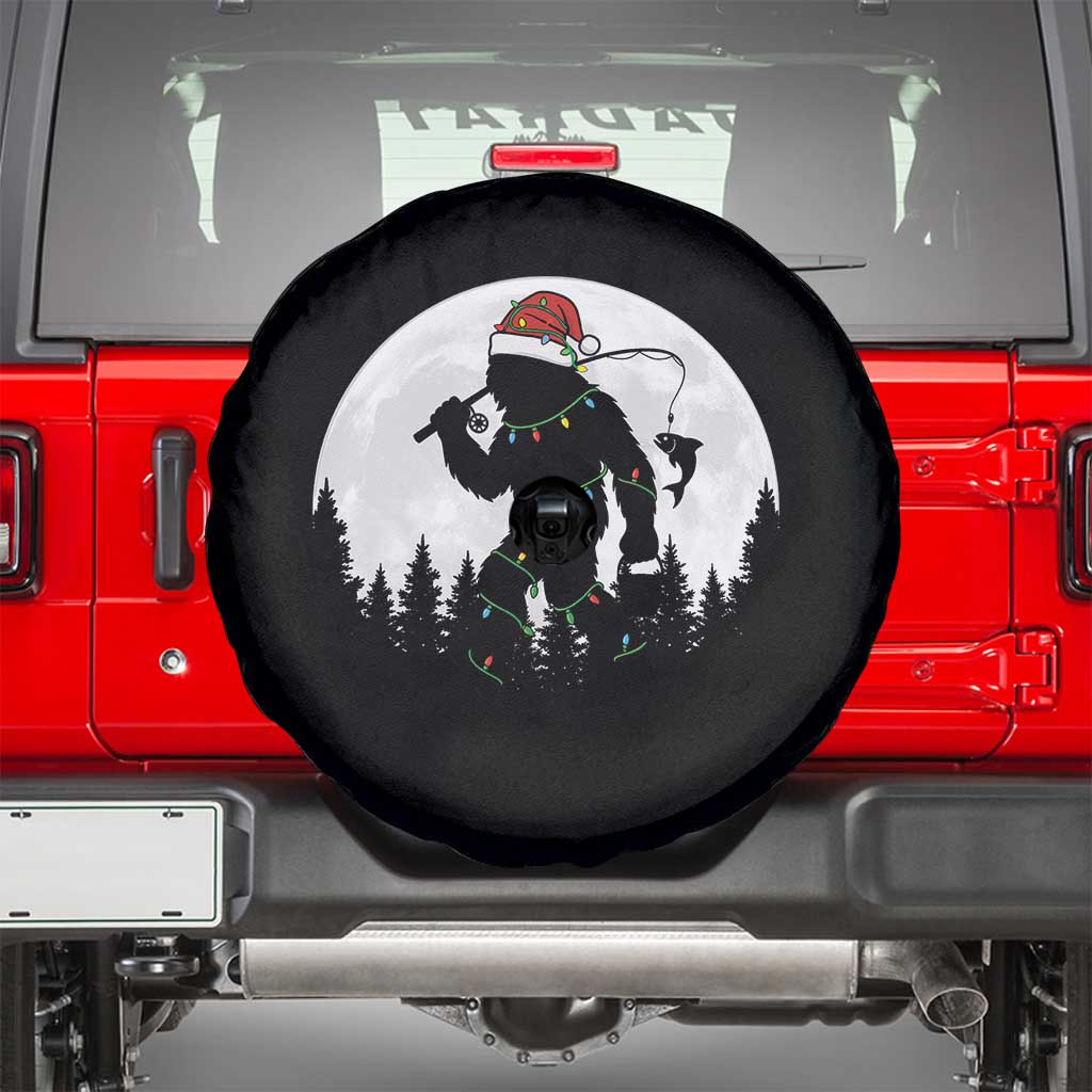 Funny Bigfoot Fishing Christmas Spare Tire Cover Sasquatch Moon Fisherman - Wonder Print Shop