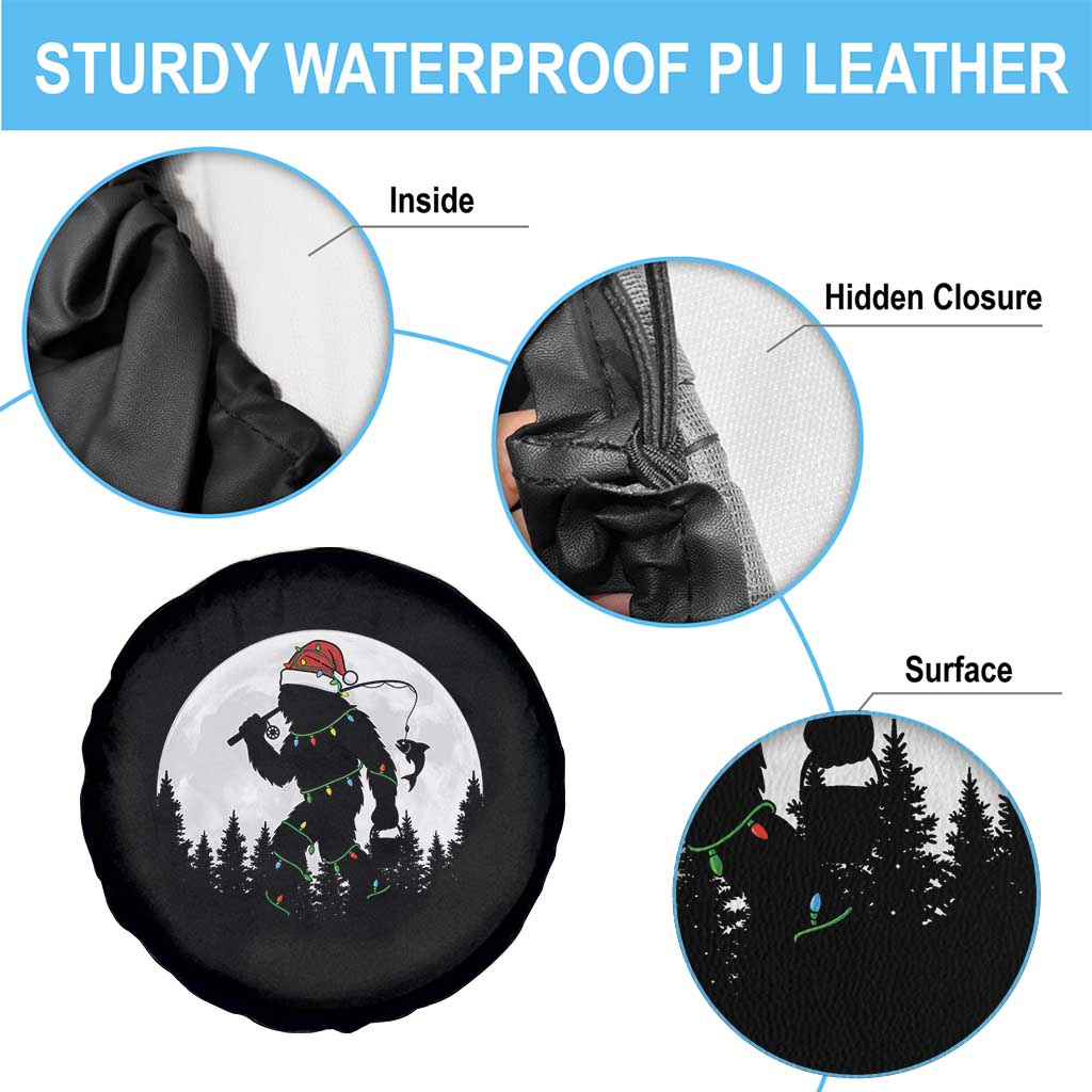 Funny Bigfoot Fishing Christmas Spare Tire Cover Sasquatch Moon Fisherman - Wonder Print Shop