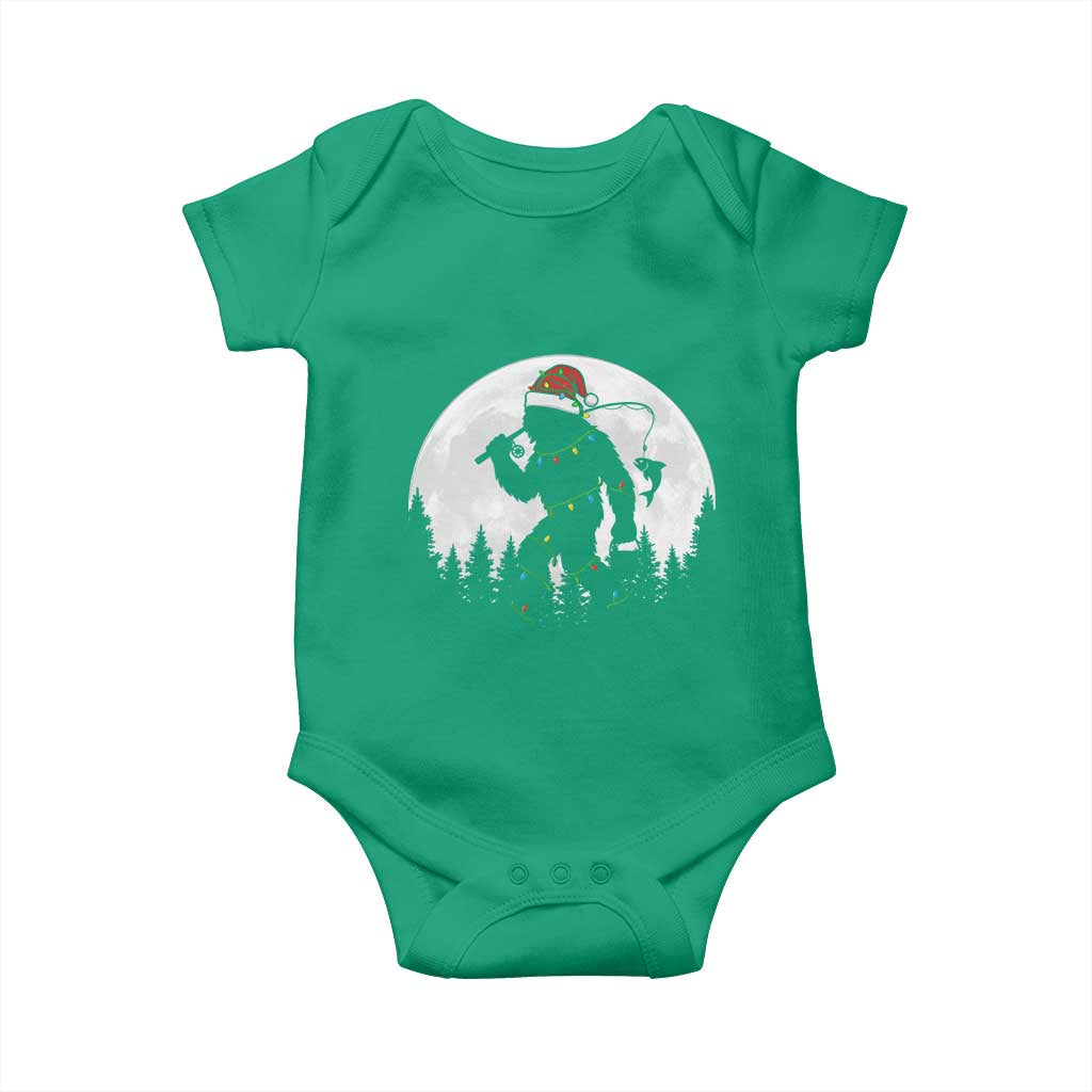 Funny Bigfoot Fishing Christmas Baby Onesie Sasquatch Moon Fisherman - Wonder Print Shop