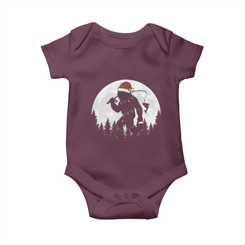 Funny Bigfoot Fishing Christmas Baby Onesie Sasquatch Moon Fisherman - Wonder Print Shop