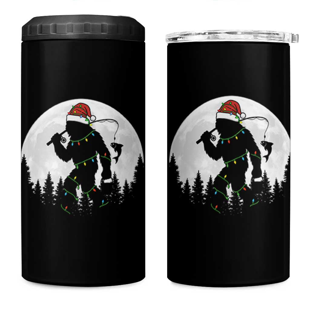 Funny Bigfoot Fishing Christmas 4 in 1 Can Cooler Tumbler Sasquatch Moon Fisherman - Wonder Print Shop