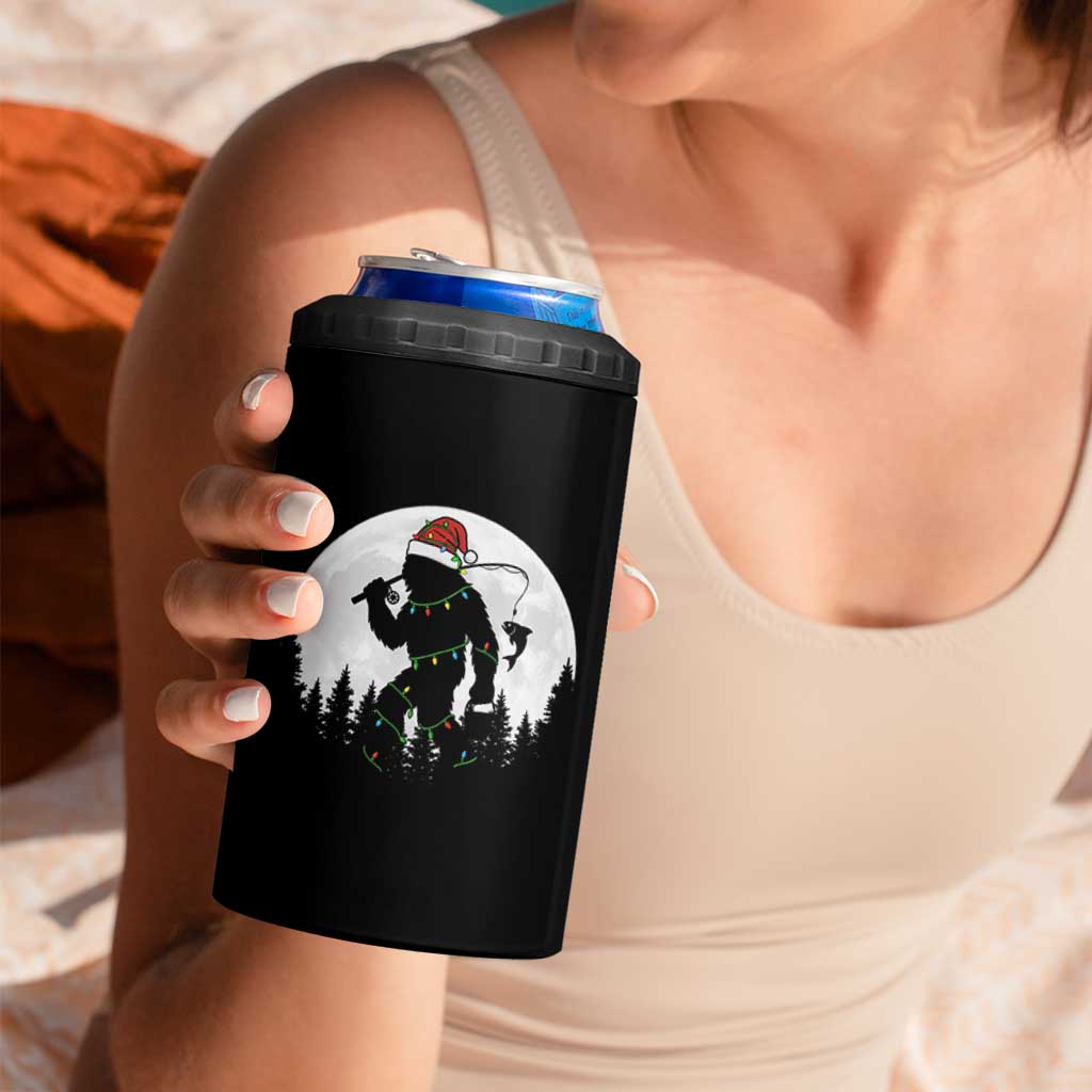 Funny Bigfoot Fishing Christmas 4 in 1 Can Cooler Tumbler Sasquatch Moon Fisherman - Wonder Print Shop
